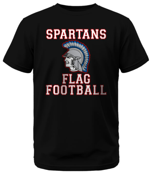 Spartans Flag Football w/Spartan Head and Red Outline T-Shirt - Image 4