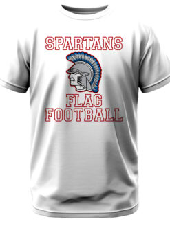 Alternative view of Spartans Flag Football w/Spartan Head and Red Outline T-Shirt