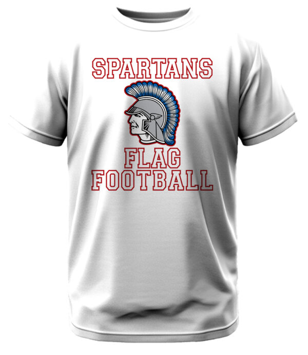 Spartans Flag Football w/Spartan Head and Red Outline T-Shirt - Image 2