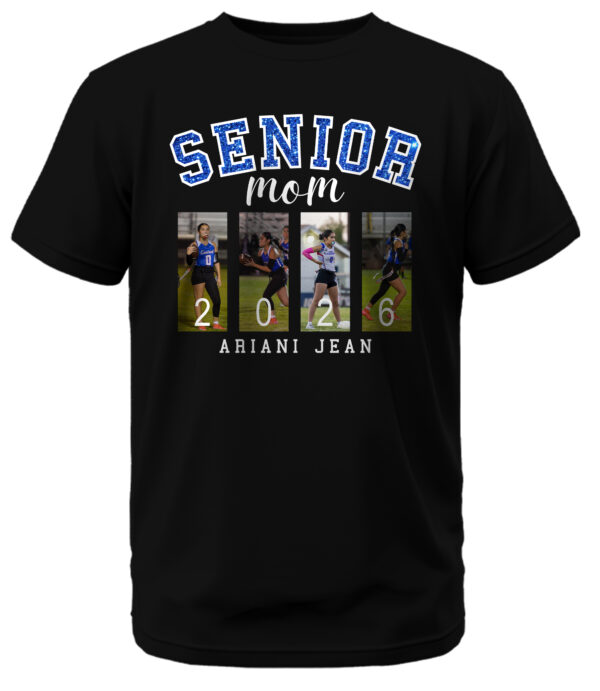 Senior Mom w/Glitter and 4 Custom Pictures T-Shirt - Image 4