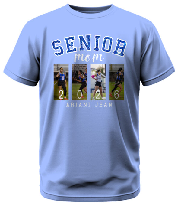 Senior Mom w/Glitter and 4 Custom Pictures T-Shirt - Image 5