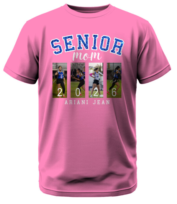 Senior Mom w/Glitter and 4 Custom Pictures T-Shirt - Image 6