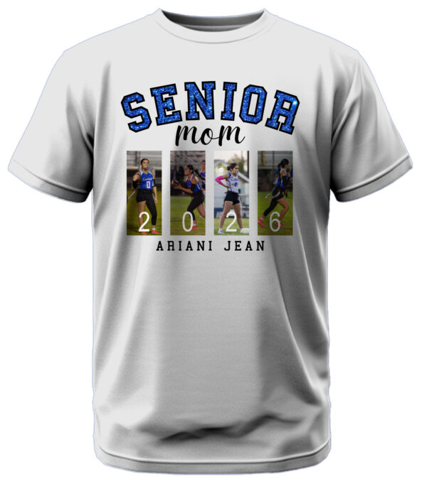 Senior Mom w/Glitter and 4 Custom Pictures T-Shirt - Image 3