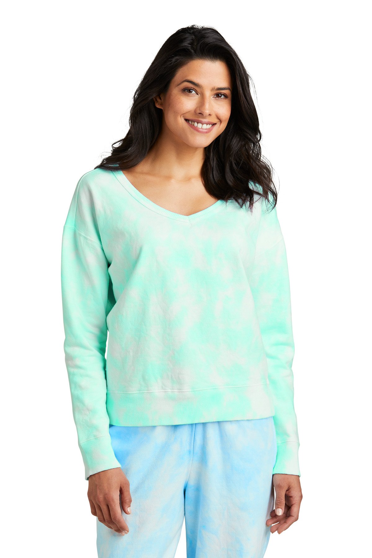 Port & Co Women's Beach Wash ® Cloud Tie-Dye V-Neck Sweatshirt LPC140V - Image 4