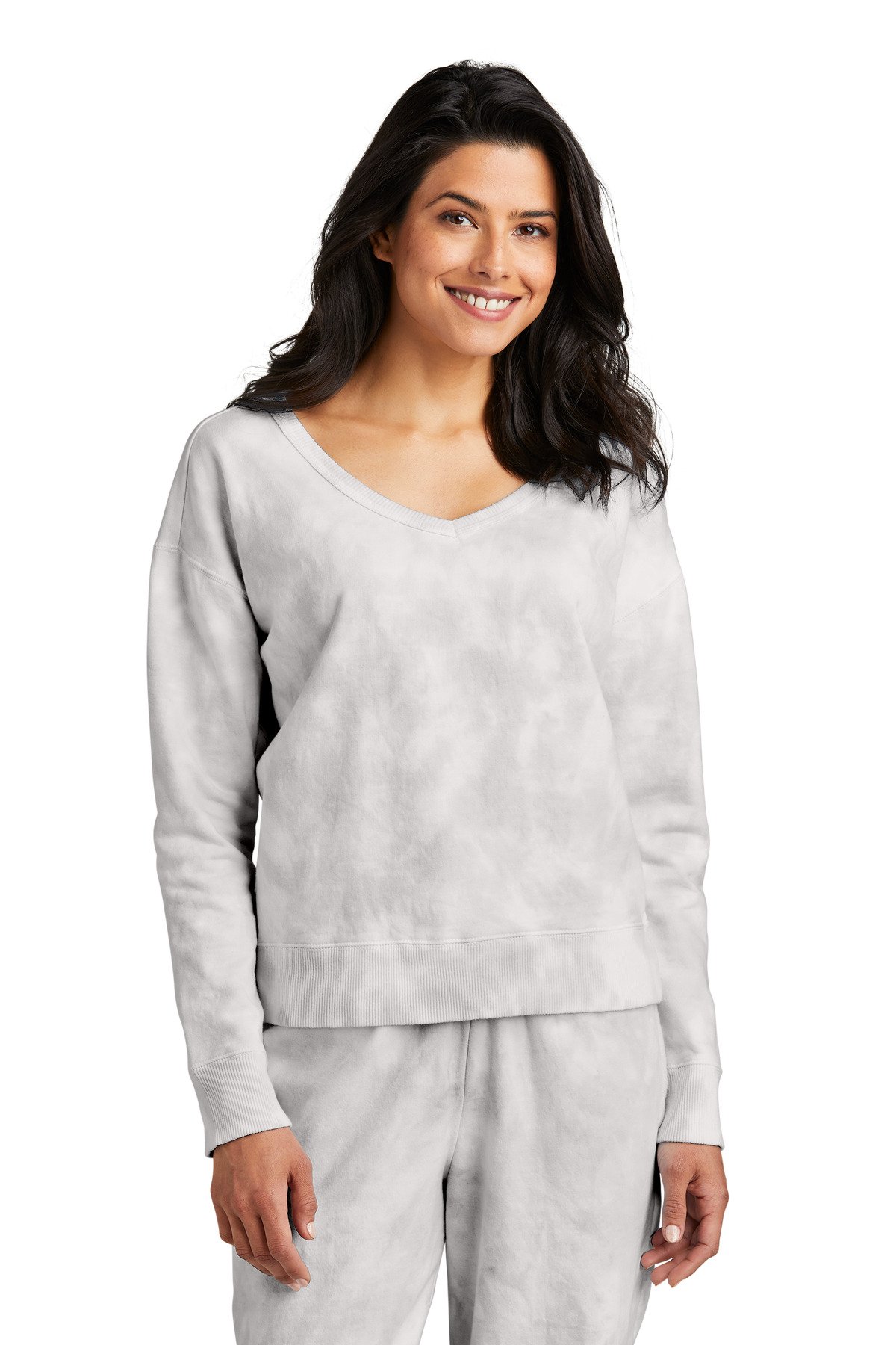 Port & Co Women's Beach Wash ® Cloud Tie-Dye V-Neck Sweatshirt LPC140V - Image 2