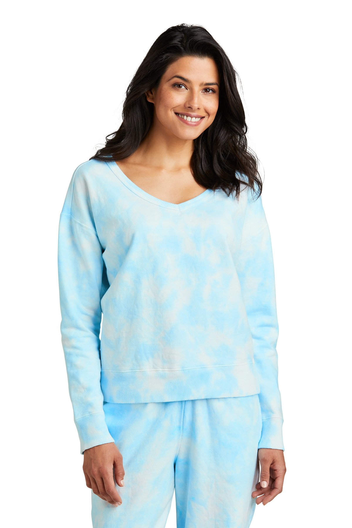 Port & Co Women's Beach Wash ® Cloud Tie-Dye V-Neck Sweatshirt LPC140V - Image 5