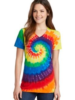 Port & Co Women's Tie-Dye V-Neck Tee. LPC147V
