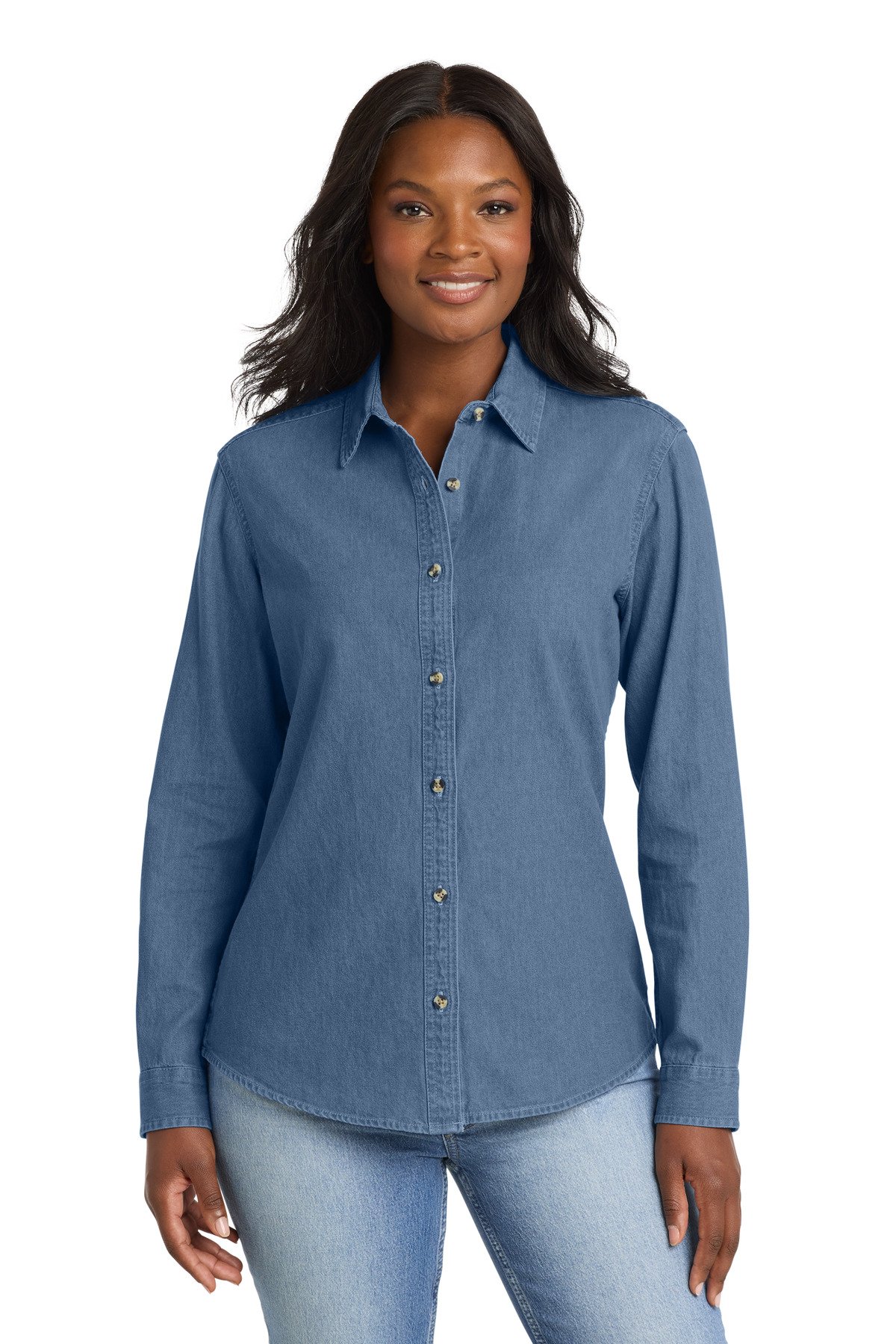 Port & Co Women's Long Sleeve Value Denim Shirt. LSP10