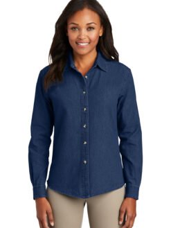 Alternative view of Port & Co ™  Women's Long Sleeve Value Denim Shirt.  LSP10