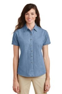 Port & Co Women's Short Sleeve Value Denim Shirt. LSP11
