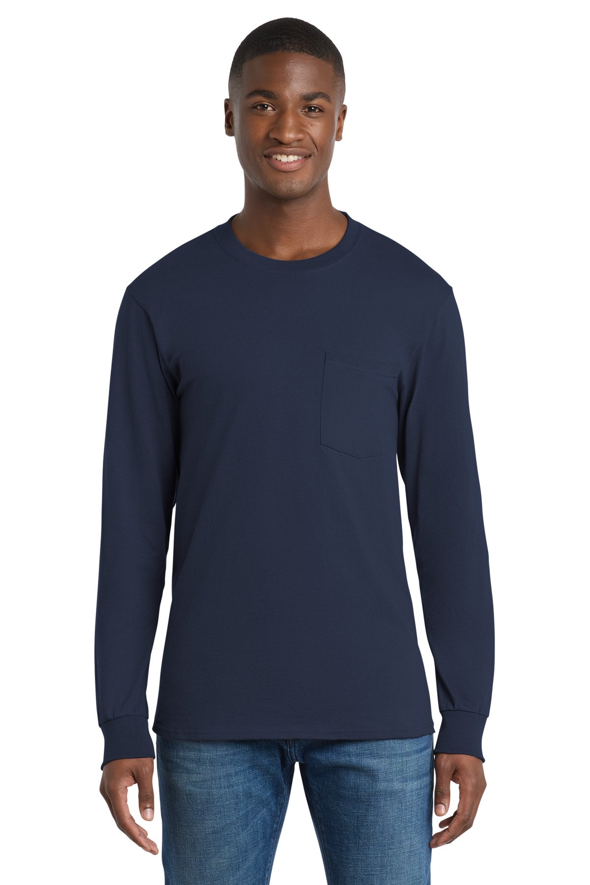 Port & Co Long Sleeve Essential Pocket Tee. PC61LSP