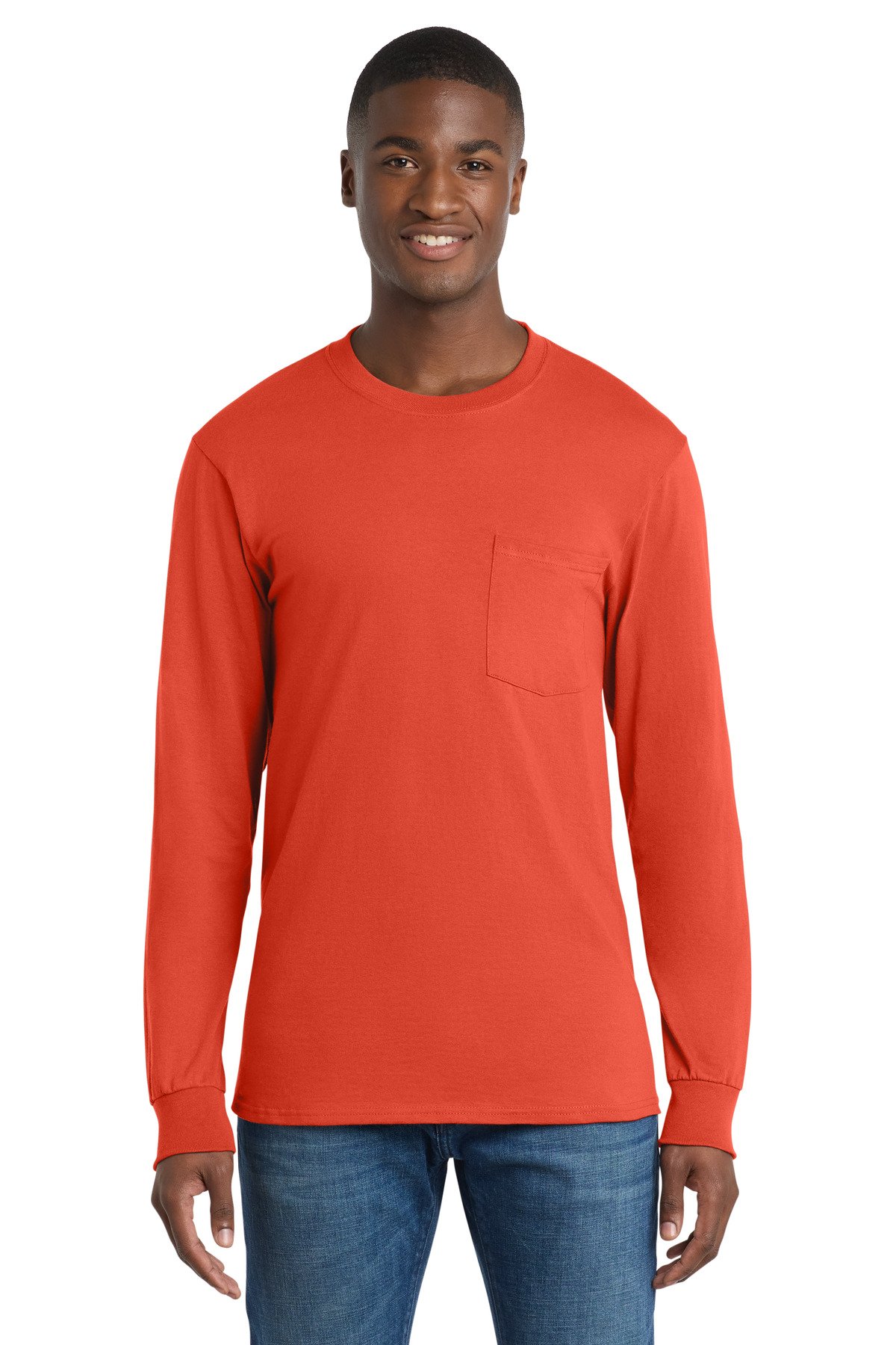 Port & Co Long Sleeve Essential Pocket Tee. PC61LSP - Image 2