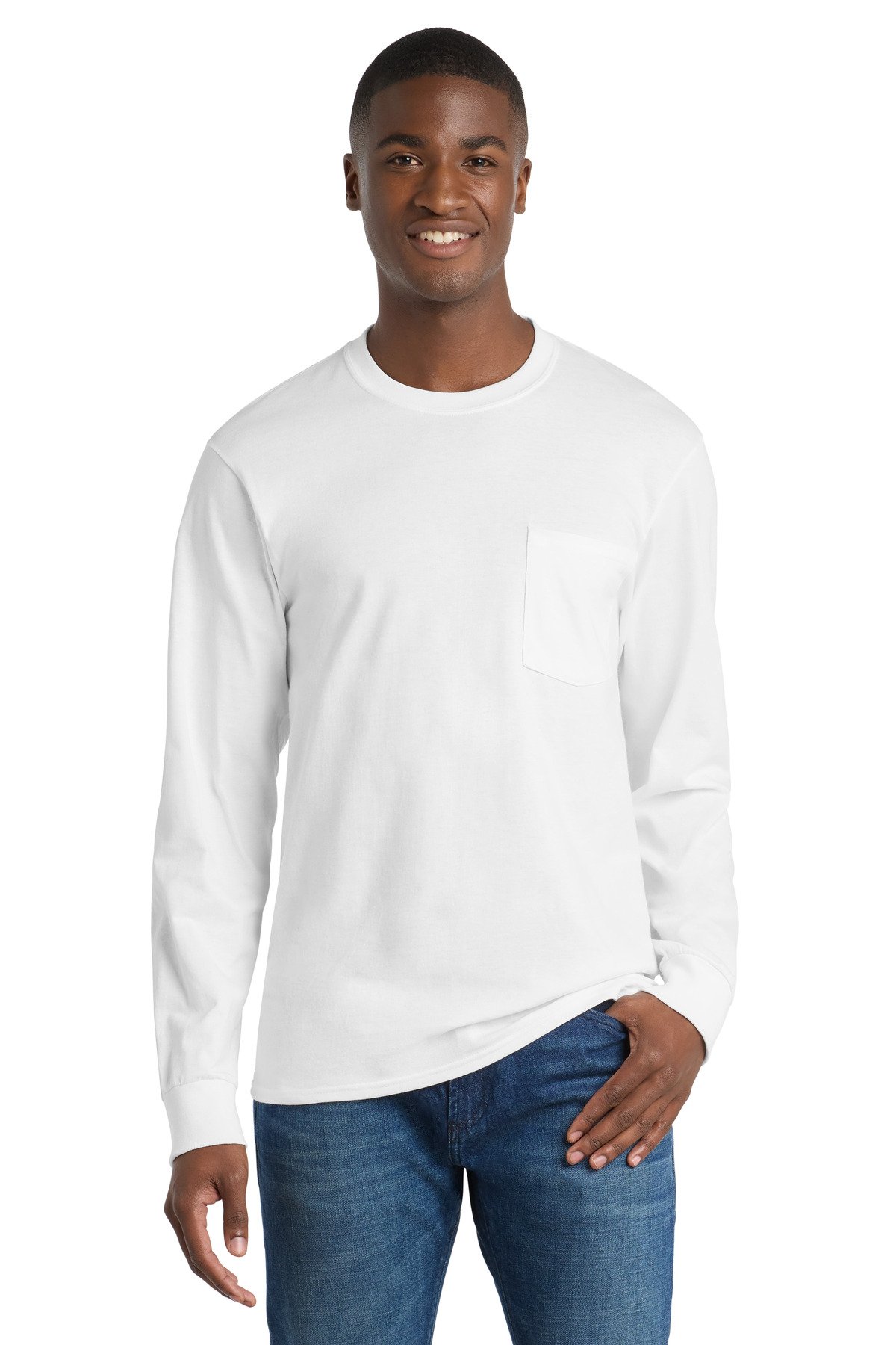Port & Co Long Sleeve Essential Pocket Tee. PC61LSP - Image 4