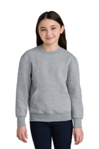 Port & Co Youth Core Fleece Crewneck Pocket Sweatshirt PC78YPKT