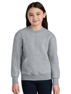 Port & Co Youth Core Fleece Crewneck Pocket Sweatshirt PC78YPKT