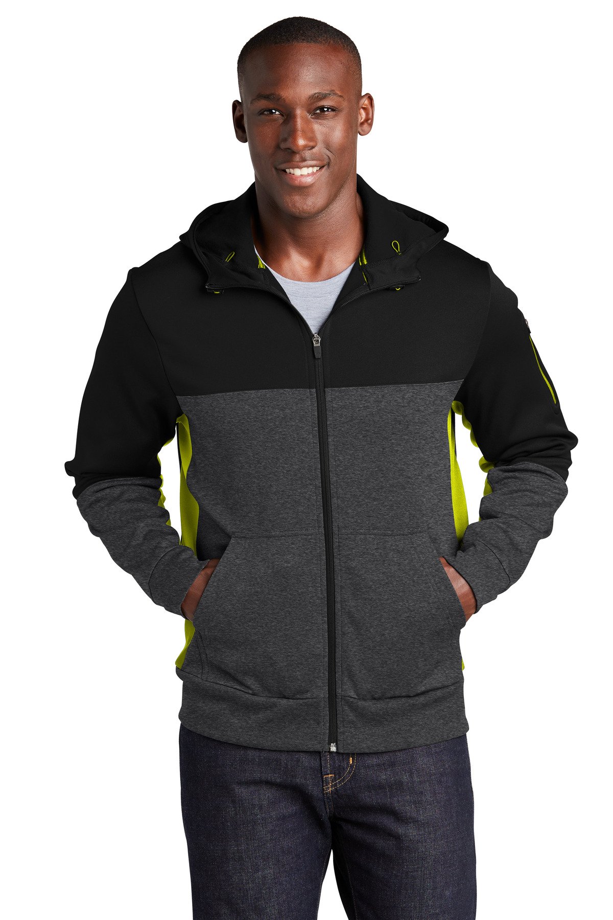 Sport-Tek Tech Fleece Colorblock Full-Zip Hooded Jacket. ST245 - Image 2