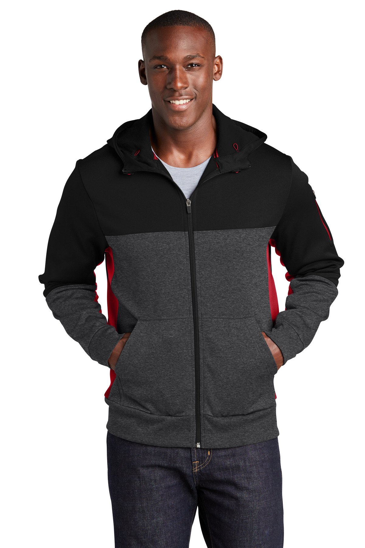 Sport-Tek Tech Fleece Colorblock Full-Zip Hooded Jacket. ST245 - Image 3