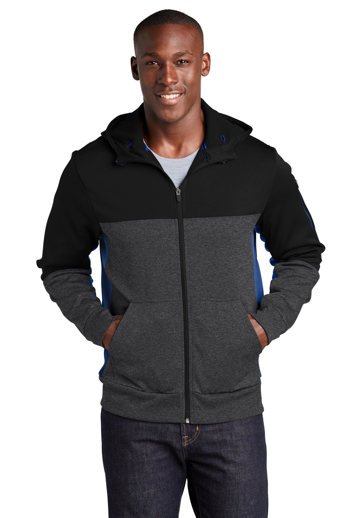 Sport-Tek Tech Fleece Colorblock Full-Zip Hooded Jacket. ST245 - Image 4