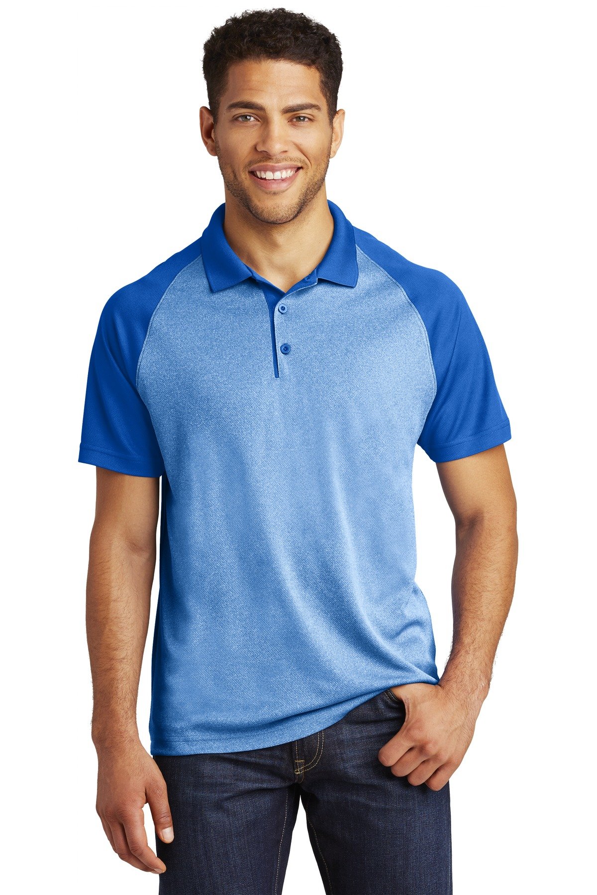 Sport-Tek ® PosiCharge ® RacerMesh ® Raglan Heather Block Polo. ST641 - Image 3